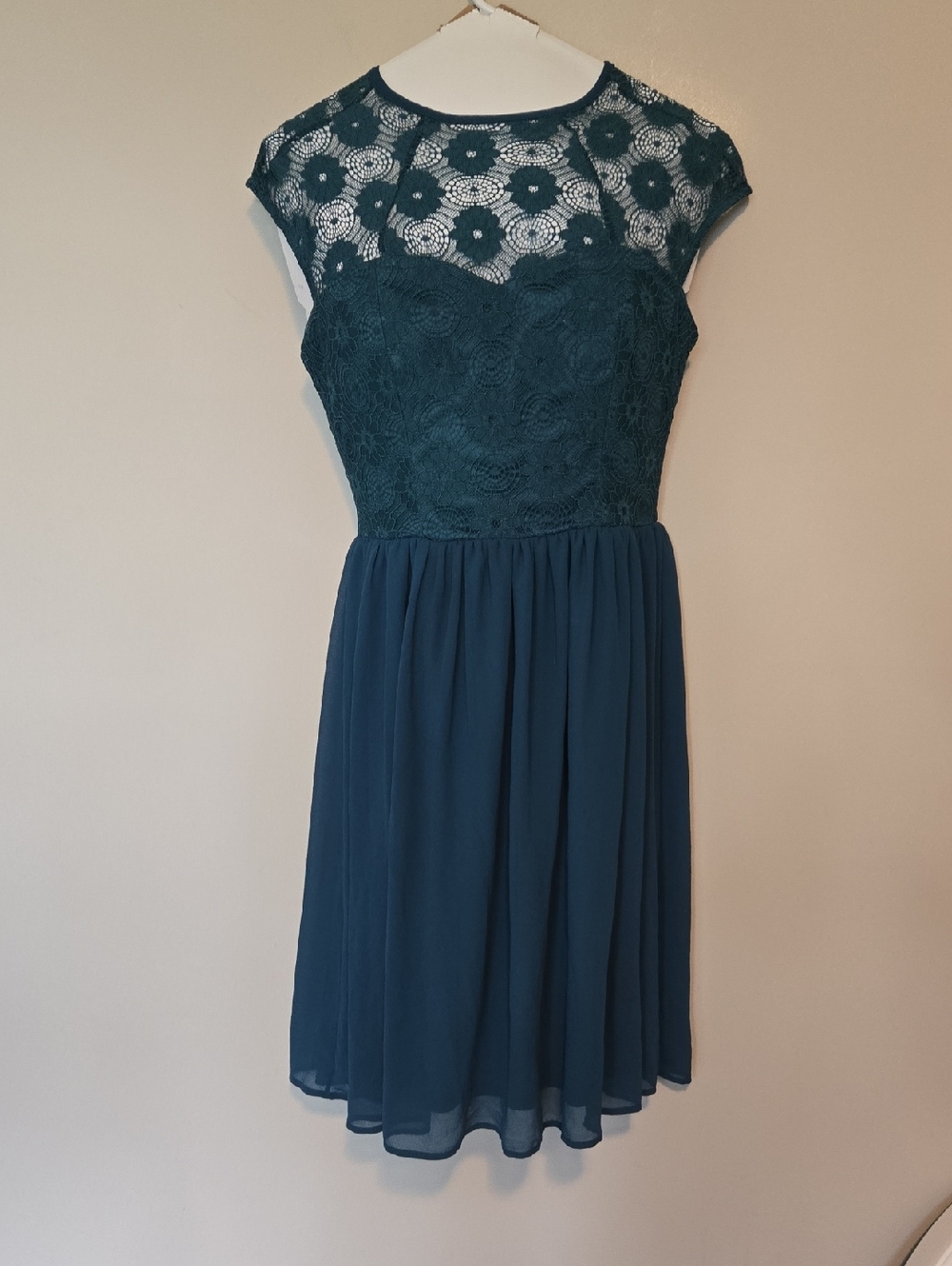 Mystic Teal Lace Yoke Midi Dress